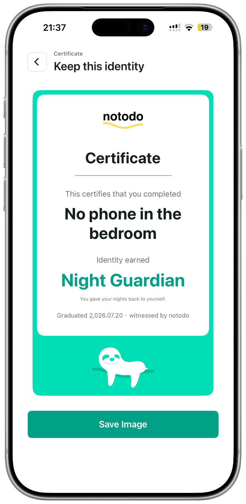 notodo graduation certificate on iPhone