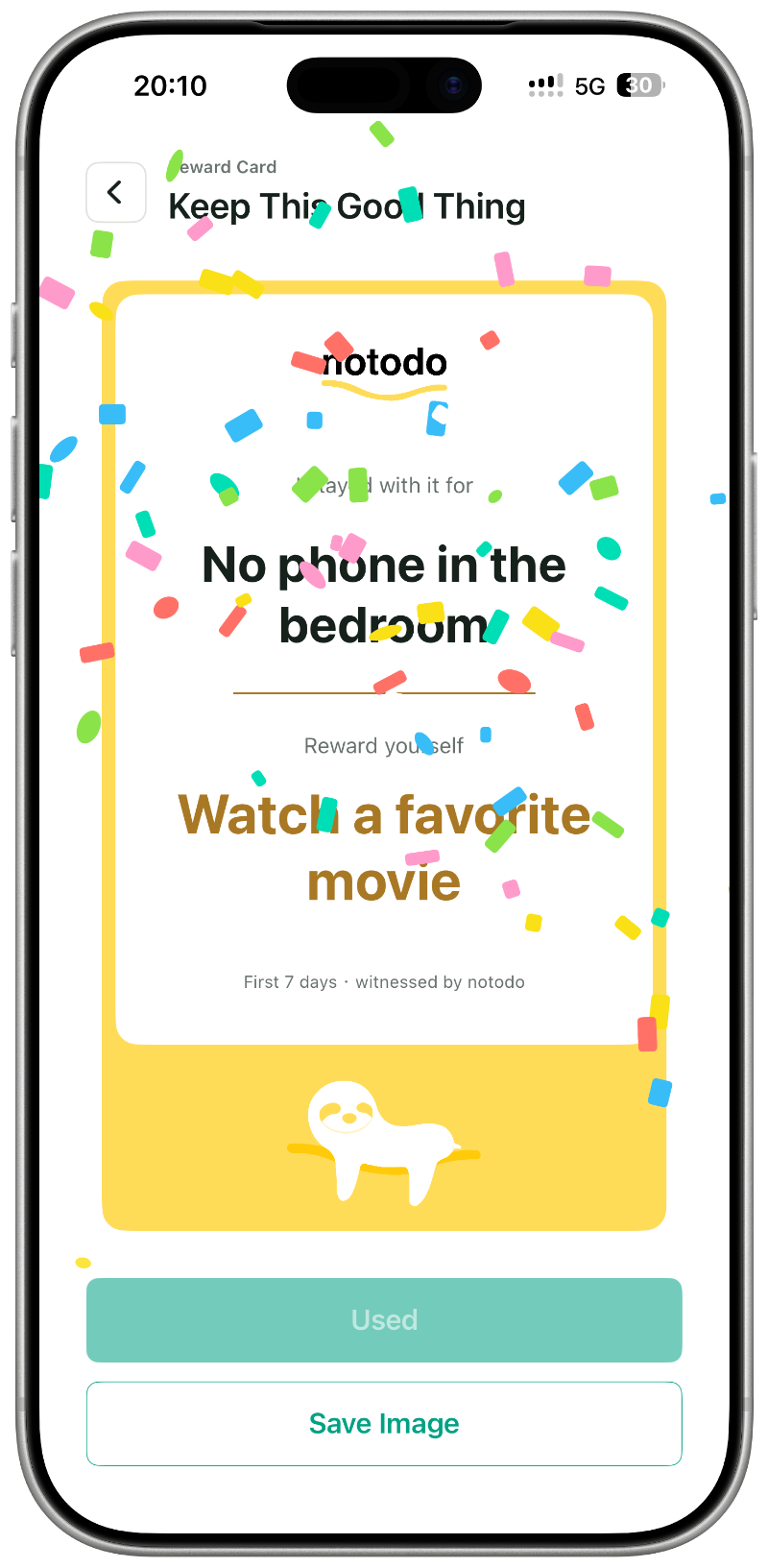 notodo reward screen on iPhone