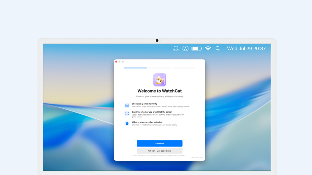 WatchCat's simple first-run onboarding